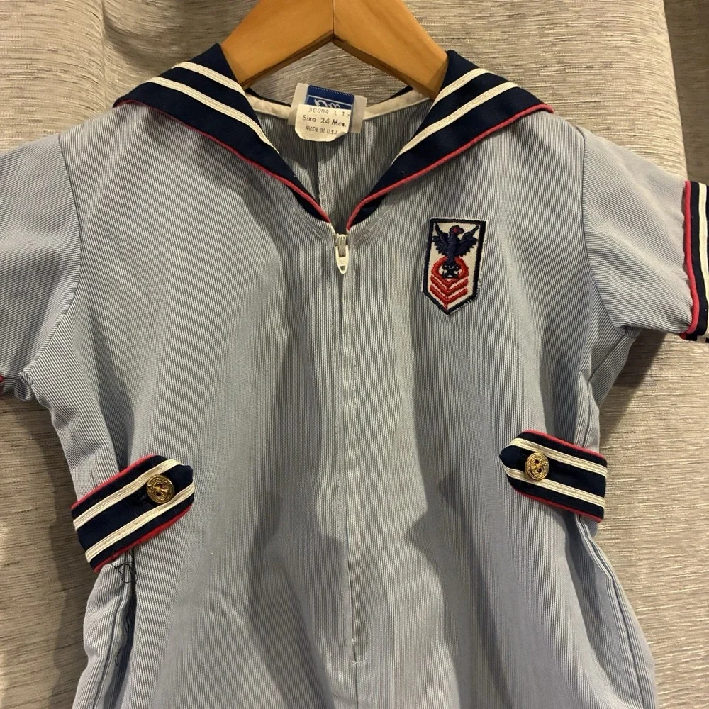 VTG Sailor Toddler 24 Mo Outfit Nautical One Piece Romper Kidcore Military Navy‎